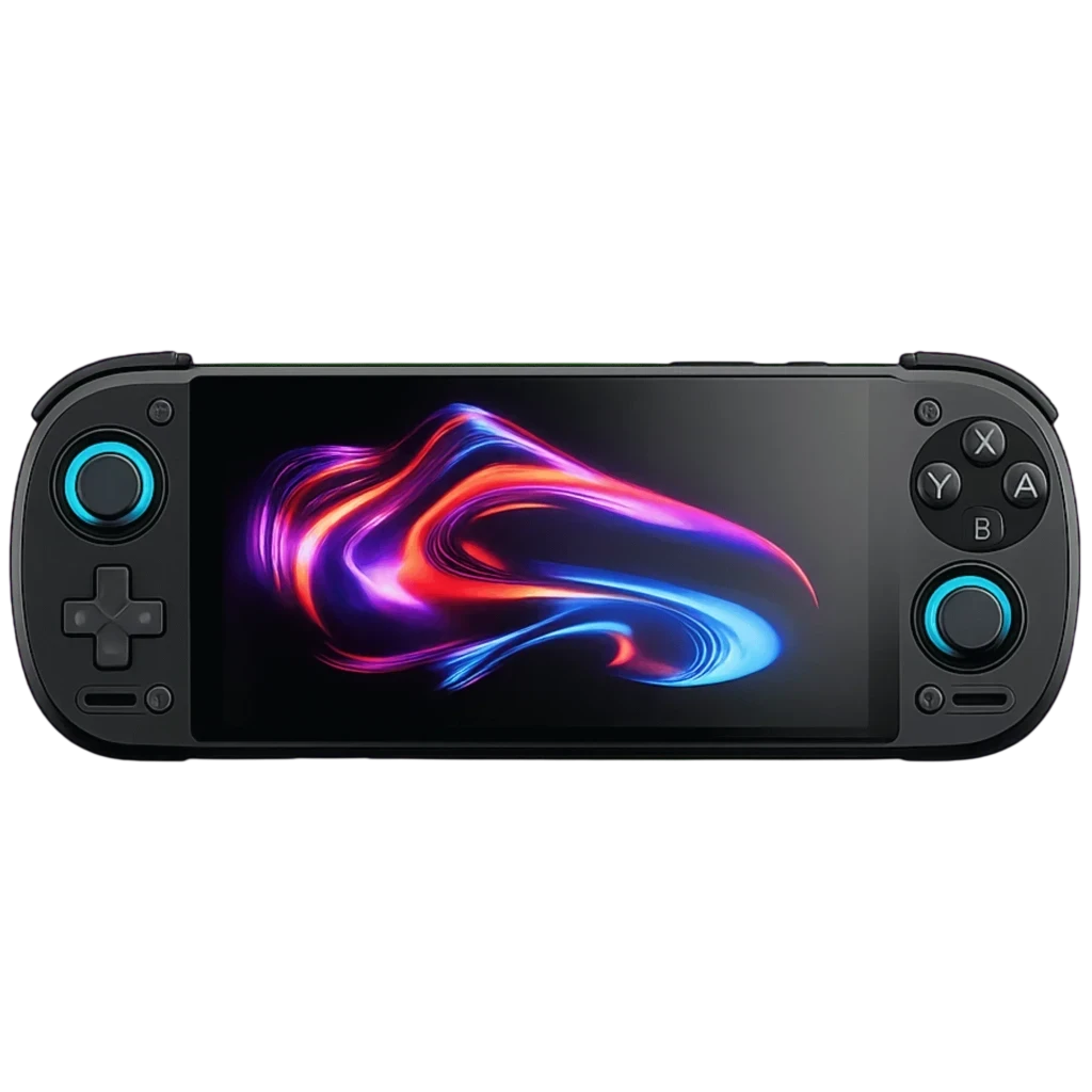 Retroid Pocket 6 Stick TOP 12GB/256GB AMOLED Negro con pantalla AMOLED vibrante, cuerpo negro, cruceta y sticks azules, botones ABXY, diseño portátil y