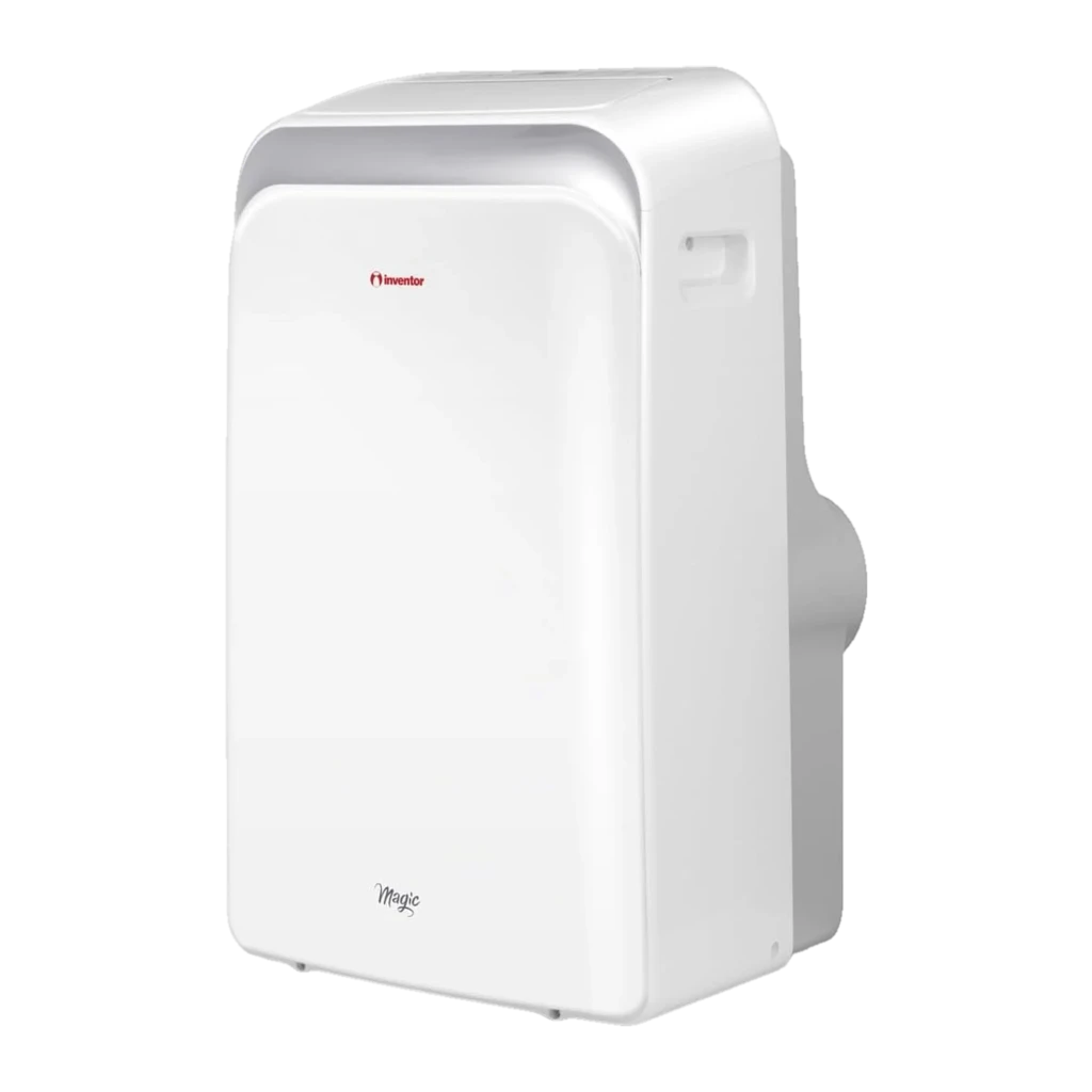 Aire Acondicionado Portátil Inventor Magic R290 con bomba de calor, diseño blanco compacto, panel superior curvo y salida de aire frontal, 3027 frigorías