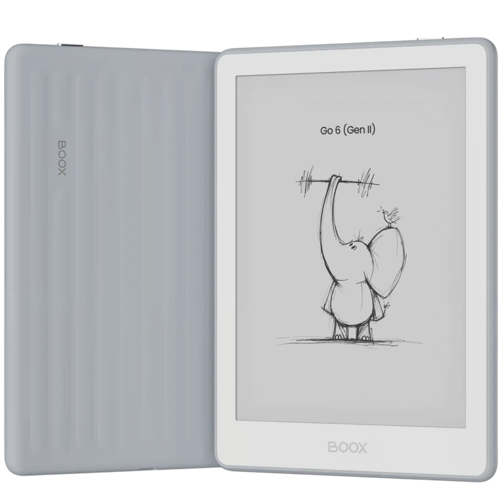 ONYX BOOX Go 6 Gen II eReader 6 pulgadas, carcasa gris con funda plegable, pantalla E Ink Carta 1300 sin reflejos, bisel blanco y dibujo en tinta negra