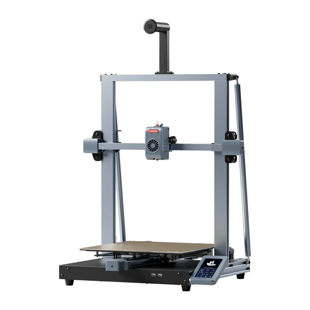 Impresora 3D Longer LK10 Plus FDM con marco metálico, extrusor directo con ventilador, gran cama calefactable y pantalla táctil inclinada; admite PLA, PETG,