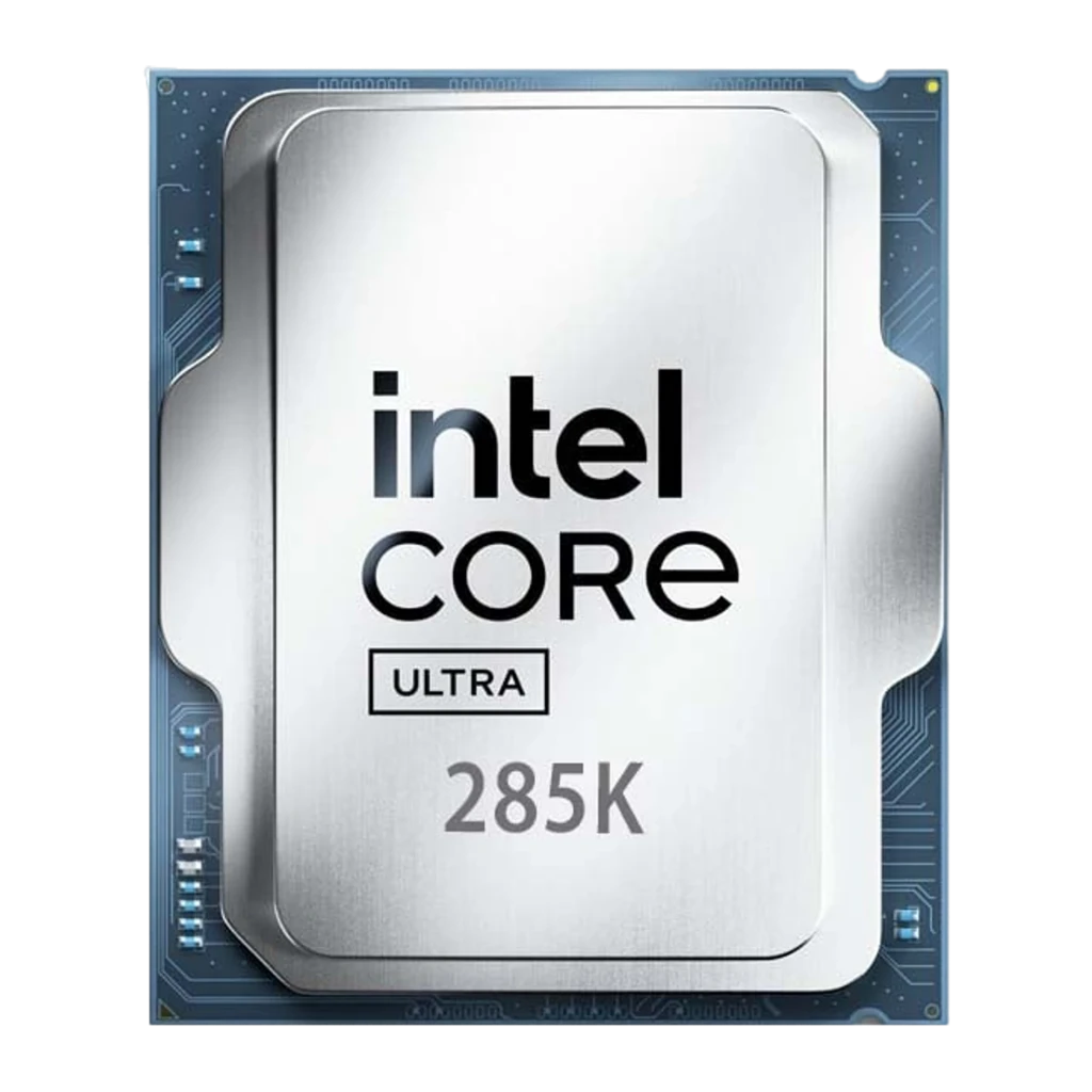 Intel Core Ultra 9 285K, vista frontal: IHS plateado con logotipo Intel Core Ultra y modelo 285K grabado