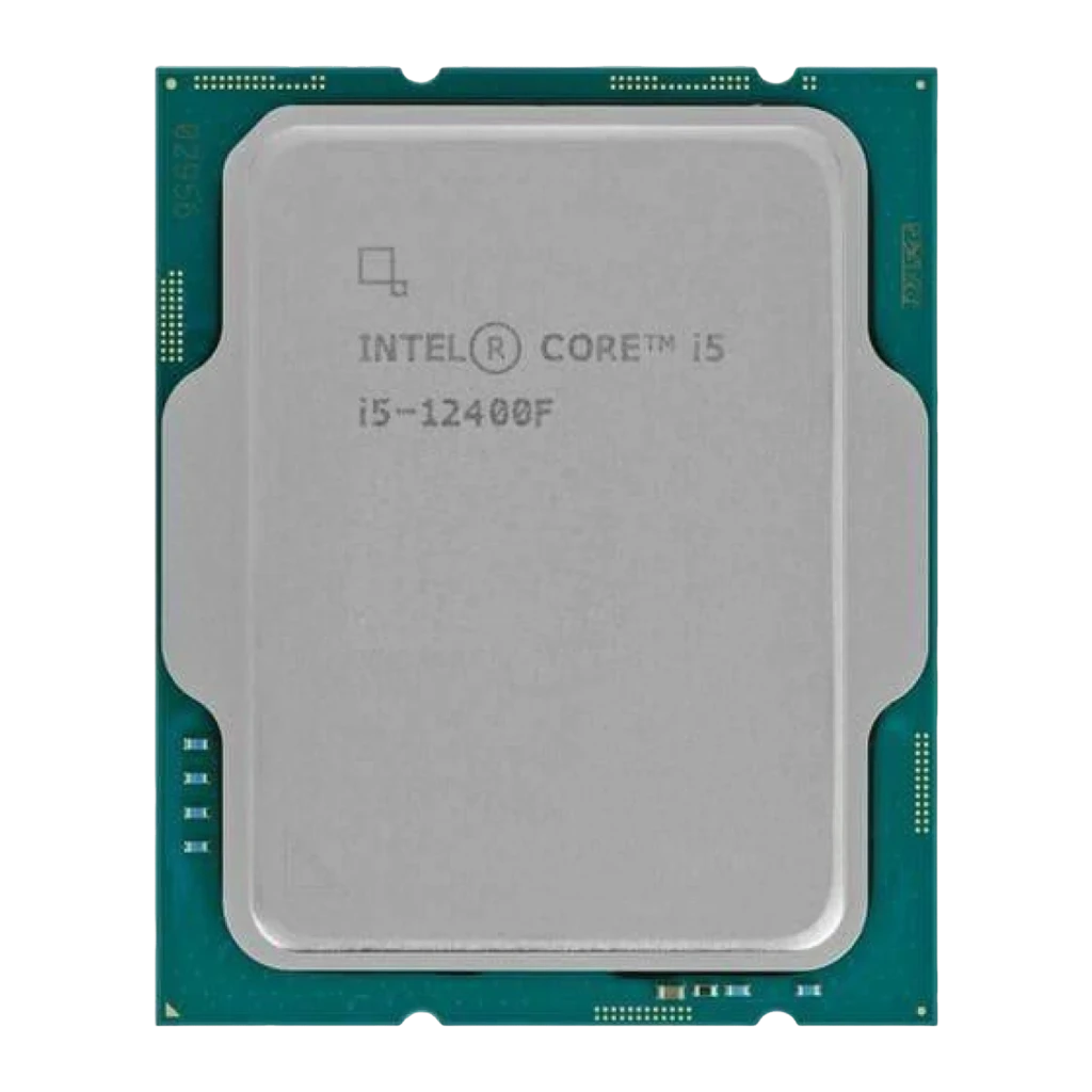 Intel Core i5-12400F LGA1700 Tray, vista frontal: IHS plateado con grabado Intel Core i5 i5-12400F, PCB verde azulado