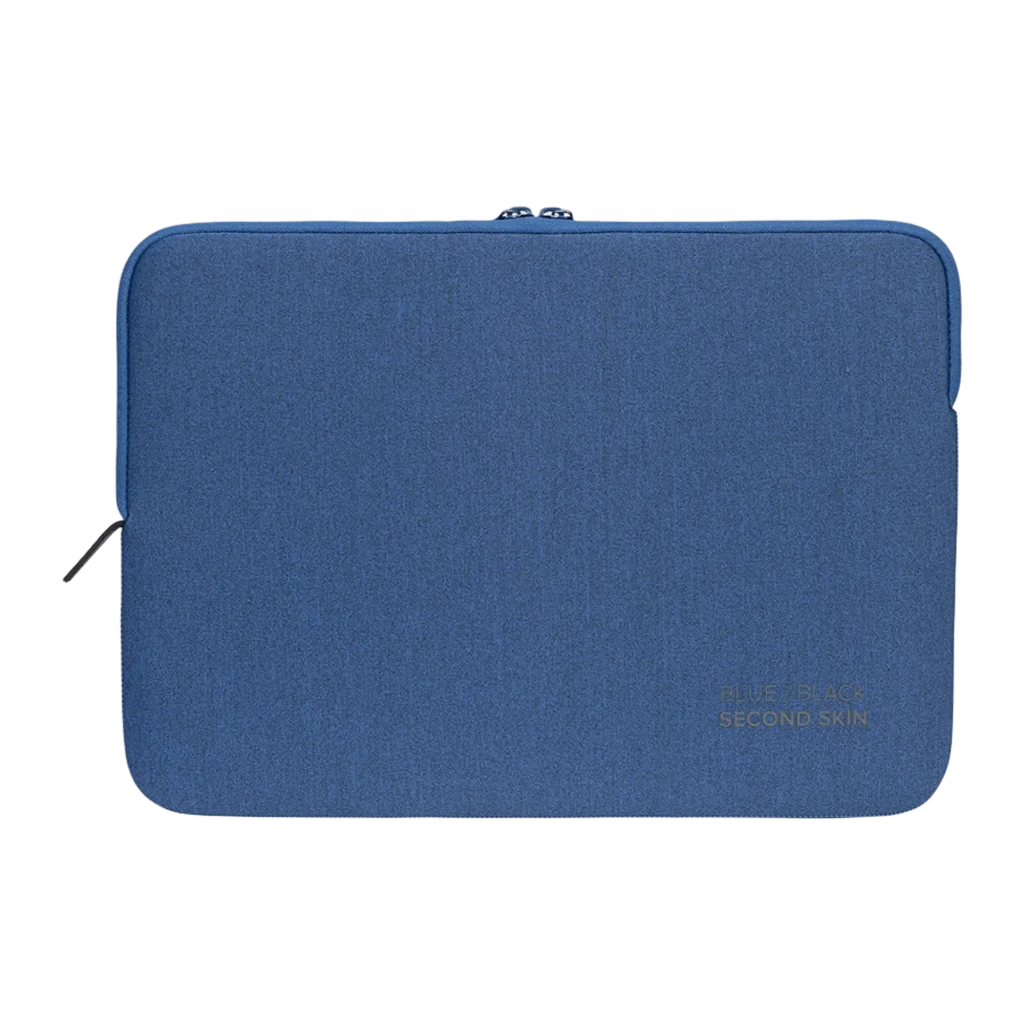 Tucano Melange Second Skin 15.6 pulgadas azul, vista frontal: textura melange azul, logo Second Skin y cremallera superior