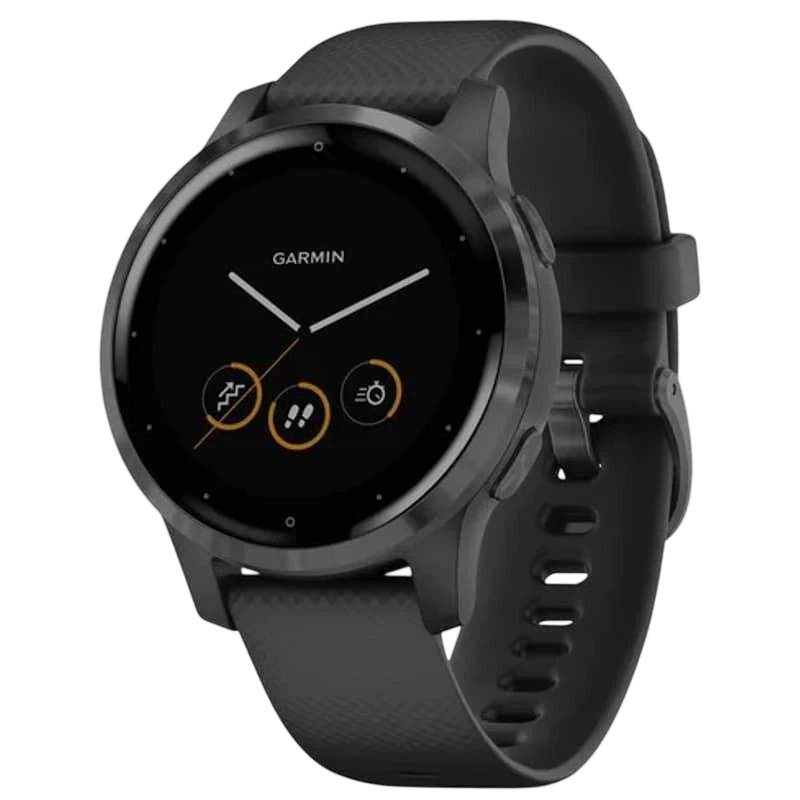 Garmin Vivoactive 4s negro 40 mm con correa de silicona negra, pantalla circular táctil, bisel metálico gris y diseño deportivo desprecintado
