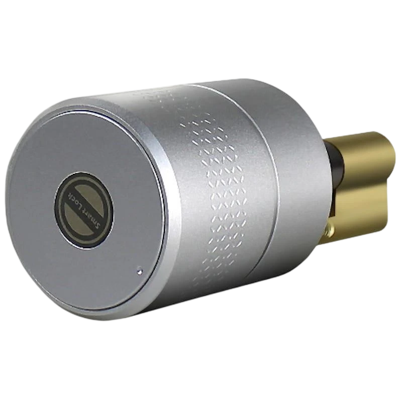 Cerradura Electrónica Zemismart M500 Zigbee Desprecintado: cilindro metálico plateado con acabado texturizado y núcleo dorado, diseño compacto y moderno