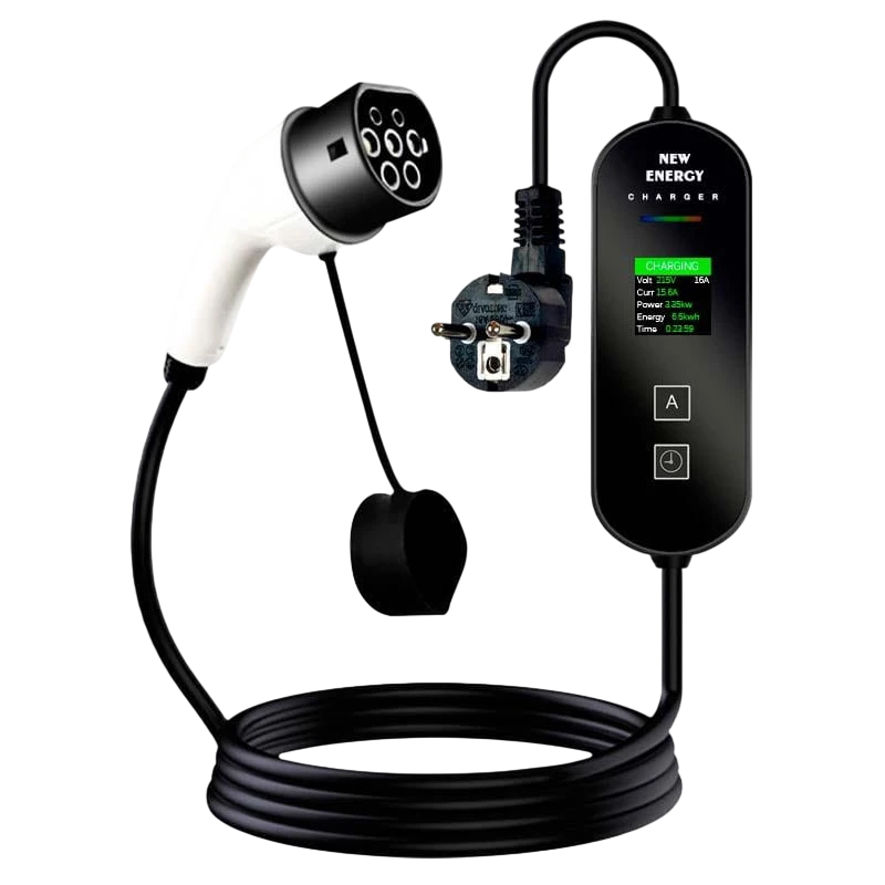 Cargador de Coche Eléctrico con Pantalla LCD EV 16A/3.5KW/10M con Cabezal de Enchufe