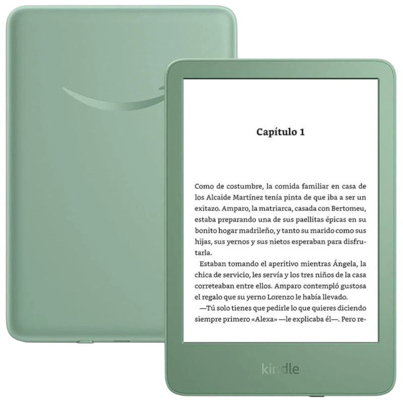 Amazon Kindle 2024 6" HD Verde Matcha, e-Reader compacto con pantalla e-ink nítida, bordes delgados, carcasa verde suave y texto claro en alta resolución
