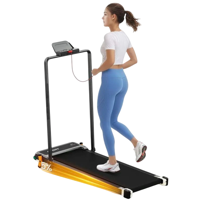 Cinta de correr plegable Akluer 520A-B, banda negra con luz lateral, barra minimalista con soporte para pantalla, masajeador Shiatsu integrado, control remoto