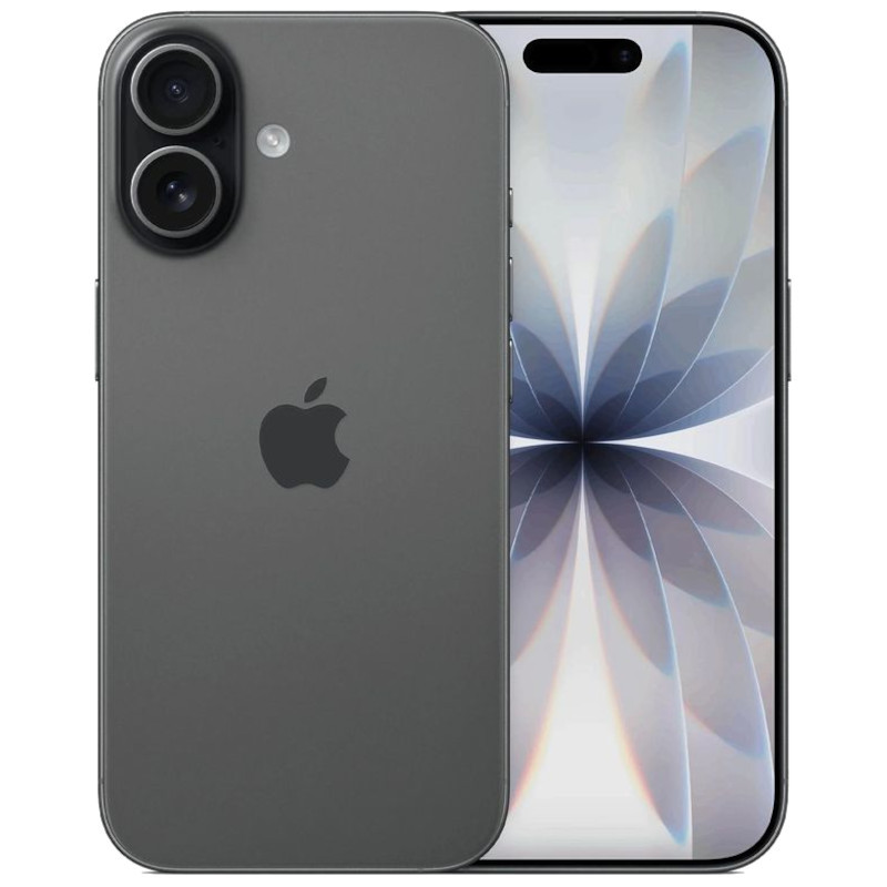 iPhone 17 512GB Negro Renovado Estado Excelente; cuerpo negro mate, doble cámara trasera con lentes grandes, pantalla frontal con isla dinámica