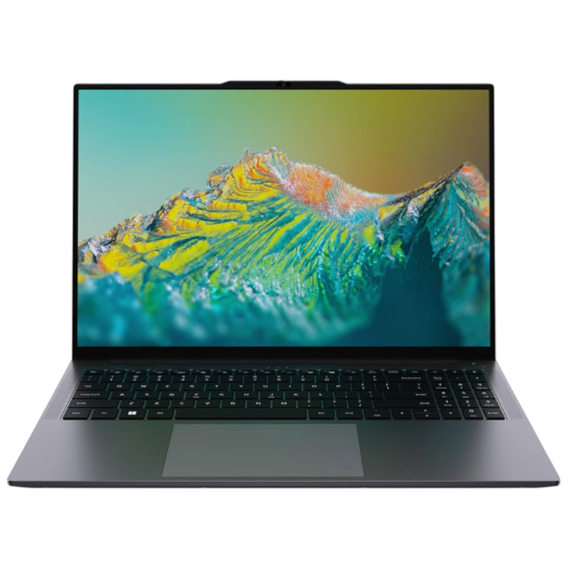 Portátil Chuwi CoreBook Plus con pantalla de 16 pulgadas casi sin bordes, cámara superior centrada, teclado negro retroiluminado y chasis metálico delgado