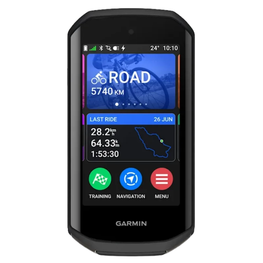 Garmin Edge 1050 ciclocomputador con pantalla táctil a color, iconos de entrenamiento, navegación y menú, datos de ruta, mapa